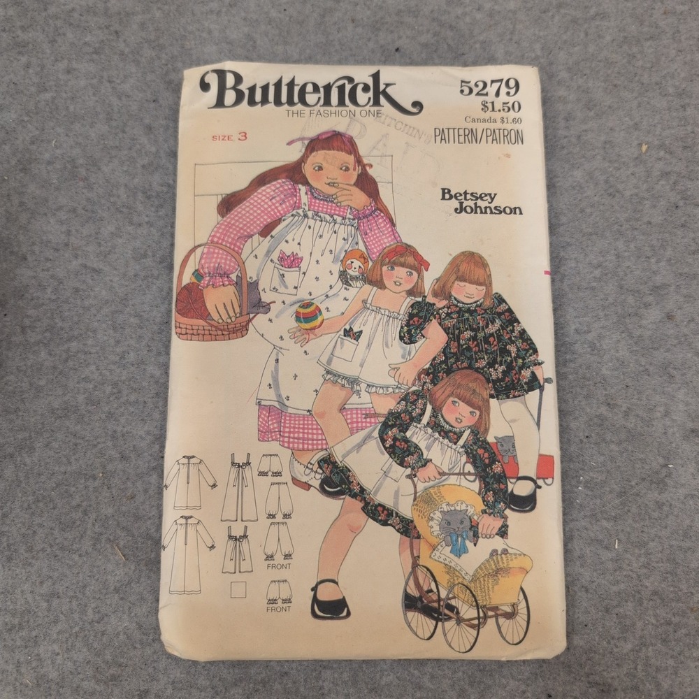Vintage Butterick 5279 Betsey Johnson Child Dress Pinafore Bloomers Pattern Sz 3 - Picture 1 of 2